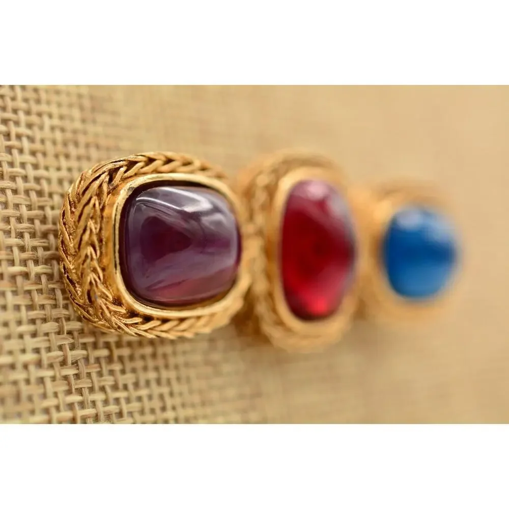 Givenchy Vintage Gripoix Glass Pin Brooch Gold Cabochon Runway Signed 80s BinAT